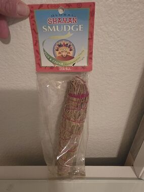 Global Shaman Smudge Sage & Cedar Bundle - Natural Smudging Stick (Pink Accents)
